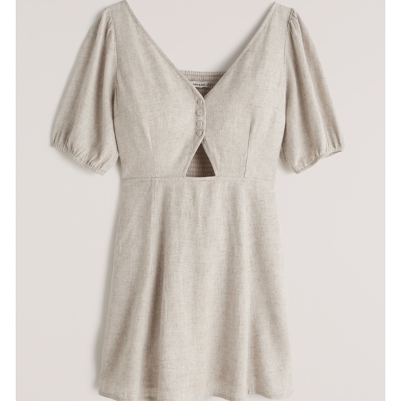 Abercrombie & Fitch Dresses & Skirts - Abercrombie & Fitch Puff Sleeve Cutout Linen Mini Dress in Oatmeal